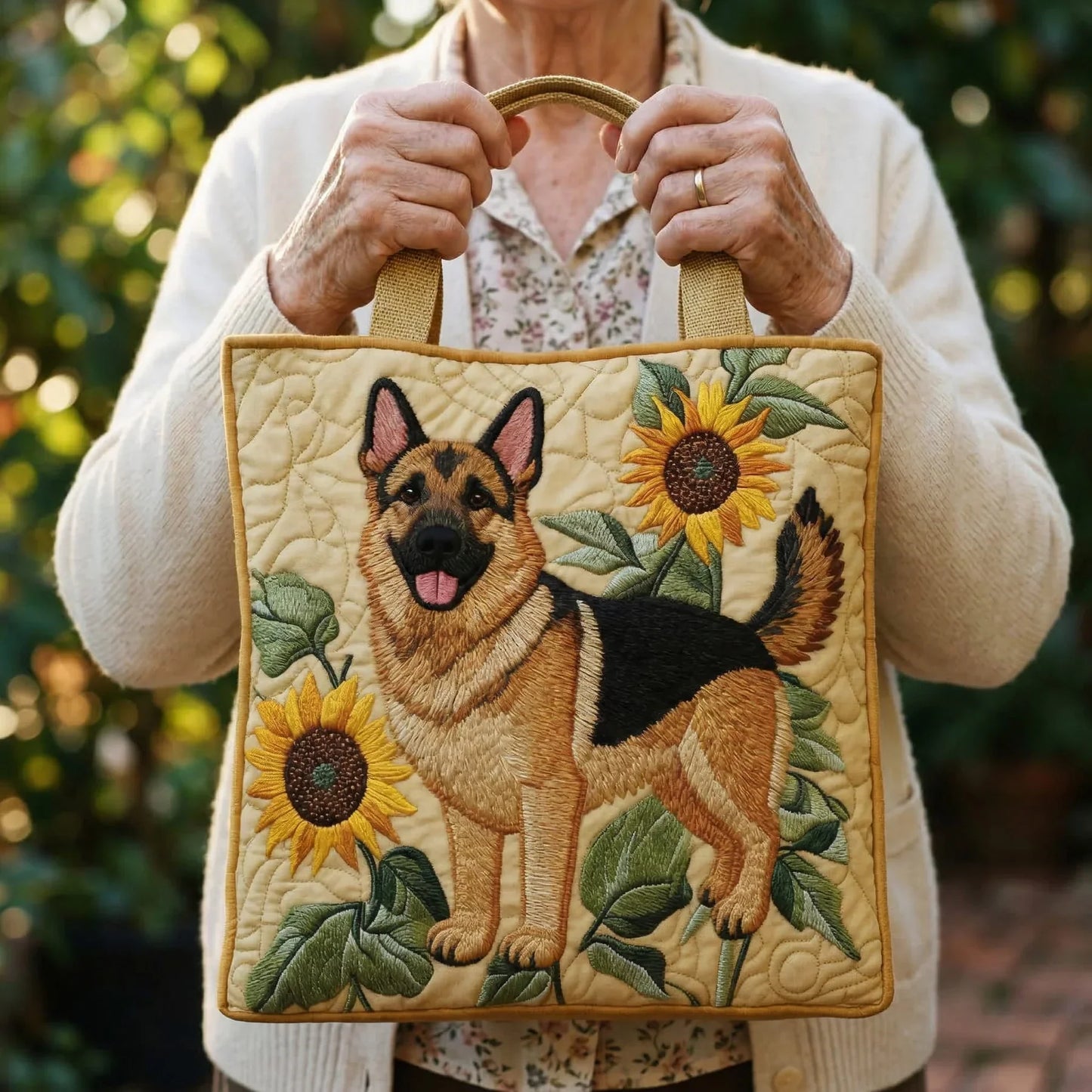 Bolsa Artesanal – Pastor Alemán Floral