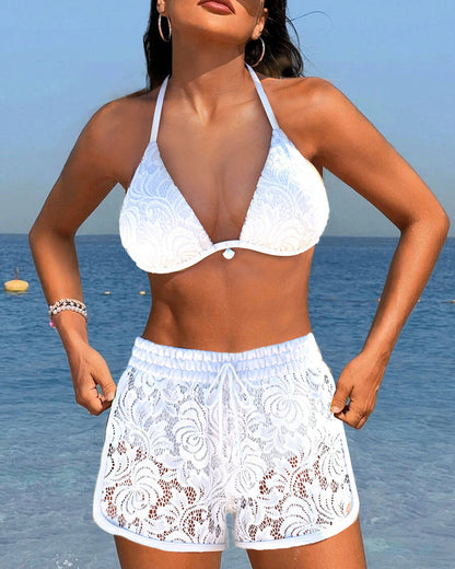 Elegante bikini de encaje liso