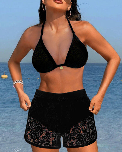 Elegante bikini de encaje liso