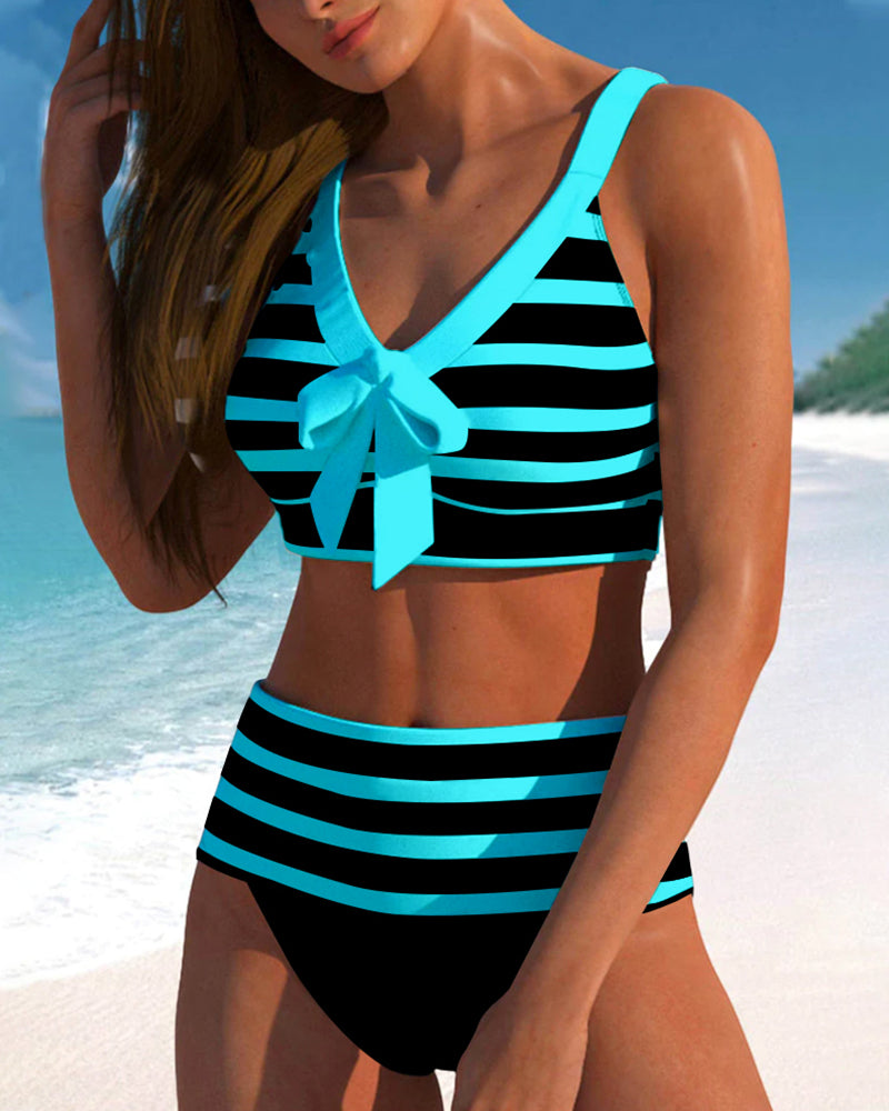 Bikini de rayas de cintura alta