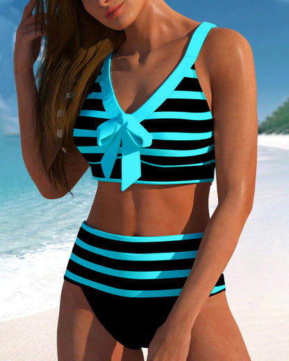 Bikini de rayas de cintura alta