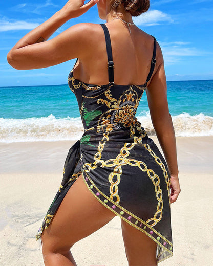 bañador de una pieza con efecto push-up y falda de playa a juego