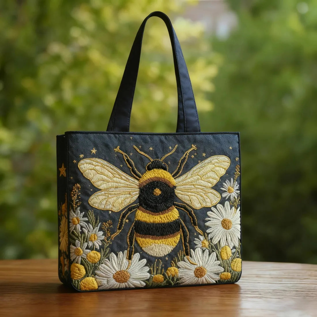 Bolsa Artesanal – Abeja con Margaritas y Estrellas