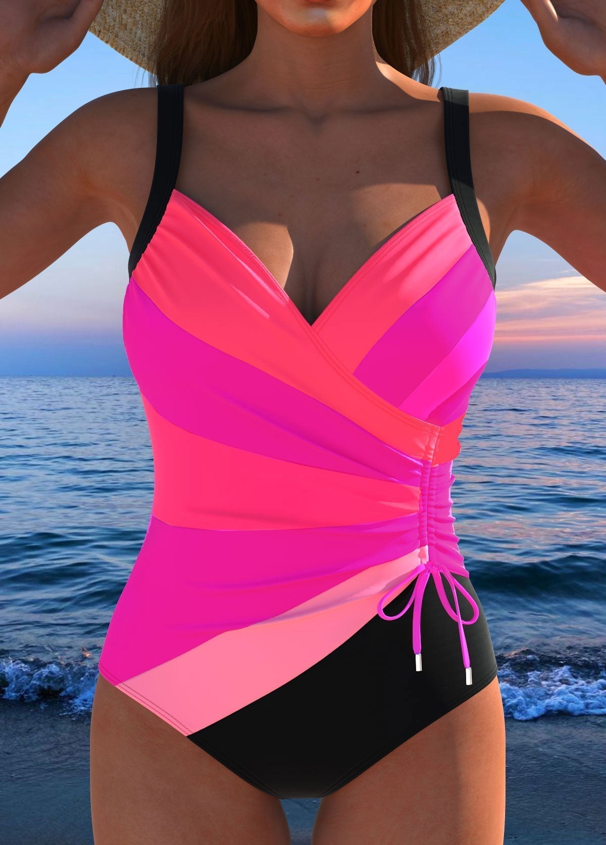 Traje de baño de lujo con escote cruzado y estampado multicolor