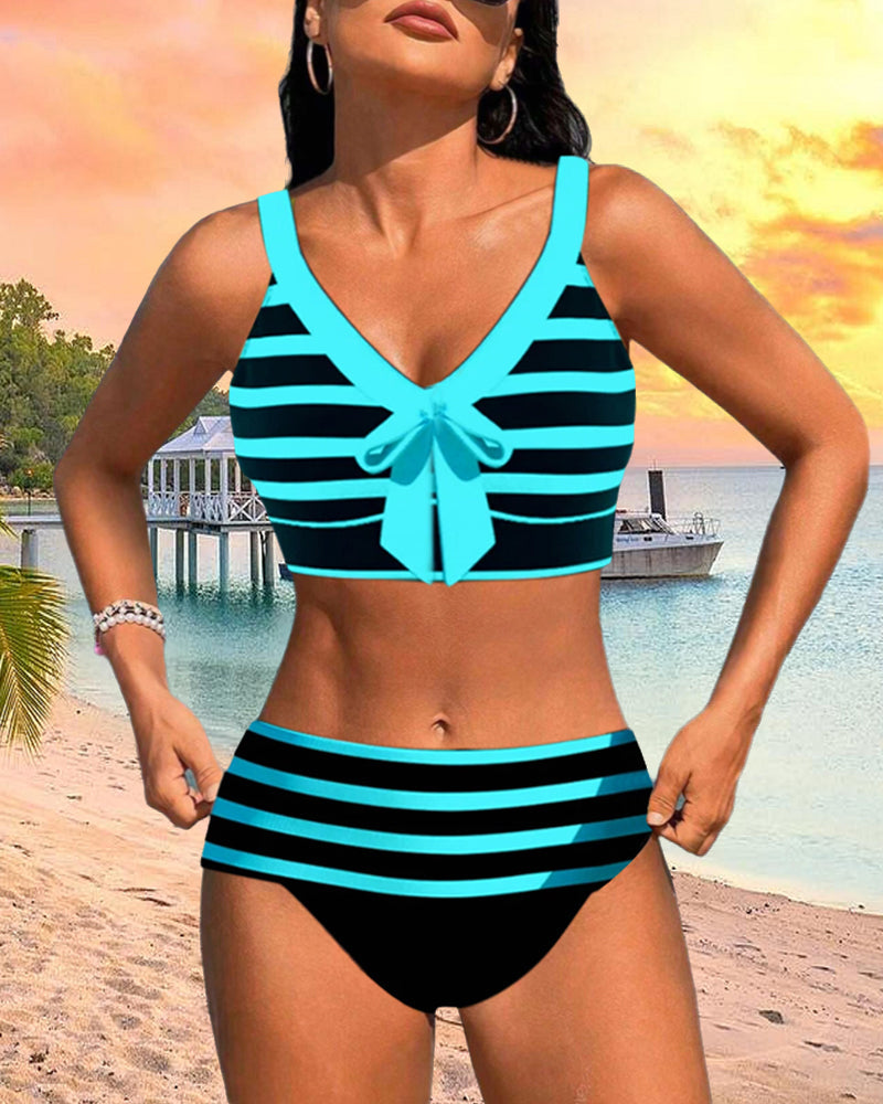 Bikini de rayas de cintura alta