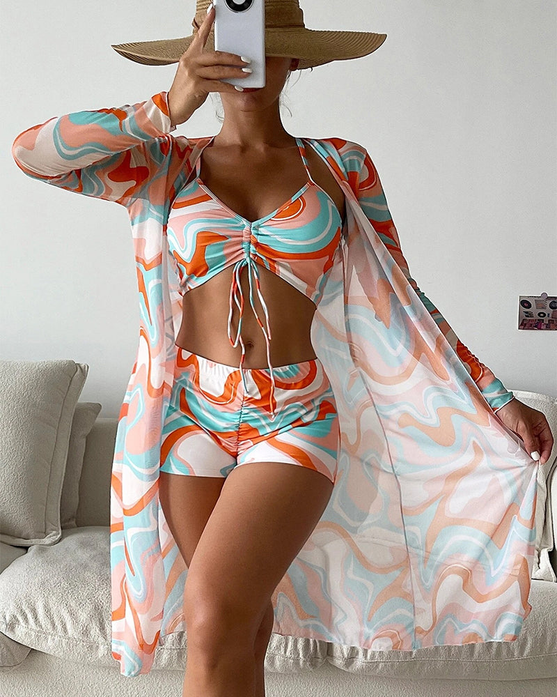 Conjunto de bikini de 3 piezas con estampado