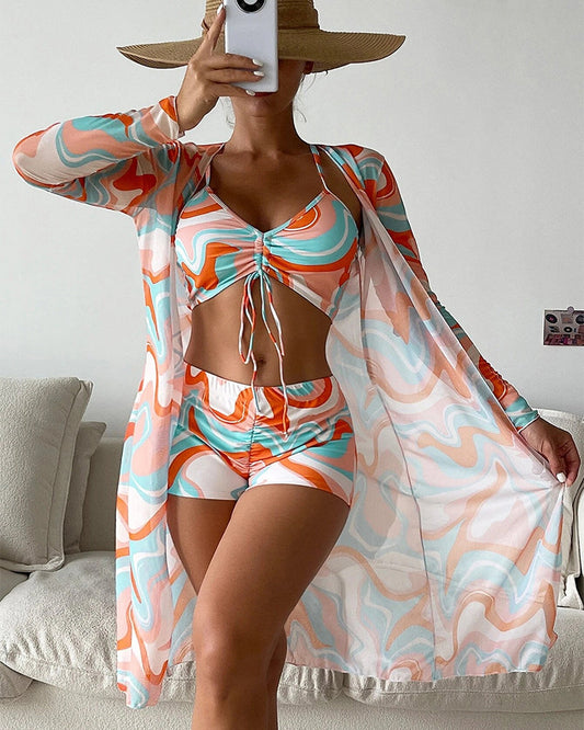 Conjunto de bikini de 3 piezas con estampado