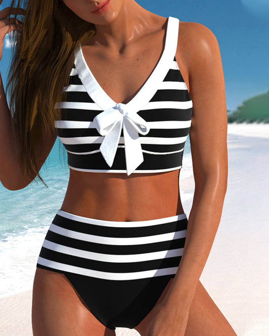 Bikini de rayas de cintura alta