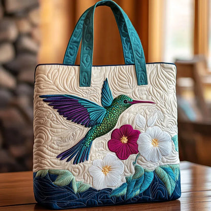 Bolsa Acolchada – Colibrí y Flor Blanca