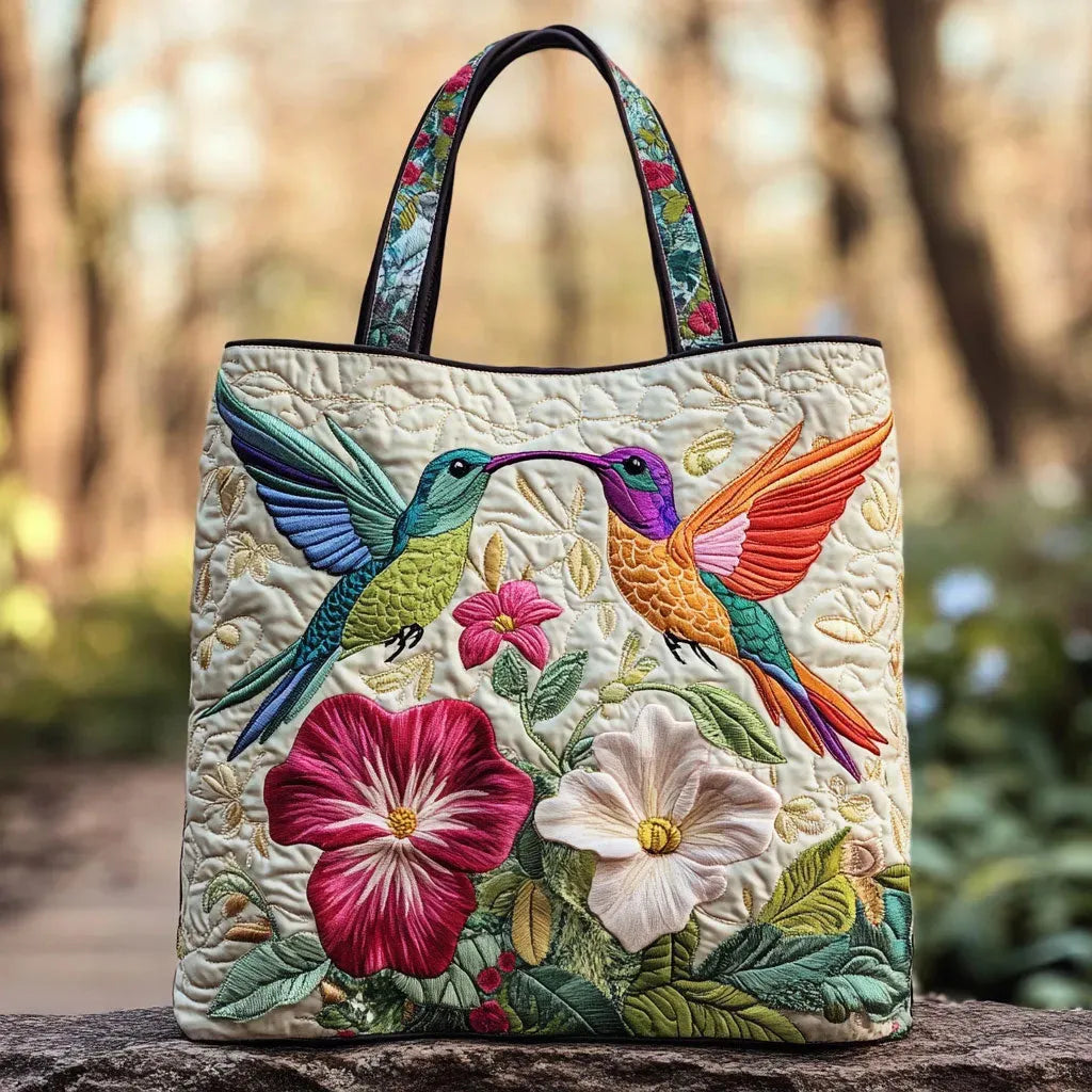 Bolsa Acolchada – Colibrí y Flores Blancas