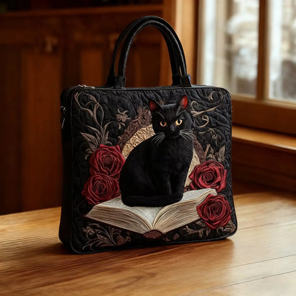 Bolsa Artesanal Acolchada – Gato Negro sobre Libros