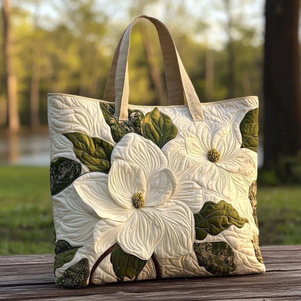 Bolsa Artesanal Acolchada – Lirios Blancos Elegantes