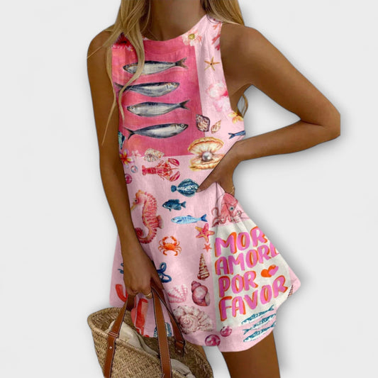 Vestido Mini Rosa Estampado Miraba