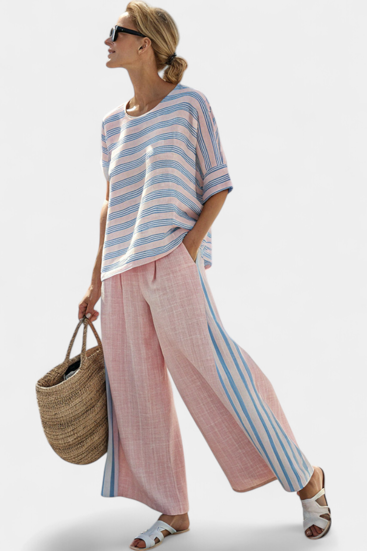 Conjunto De Lino Bambú Rosa