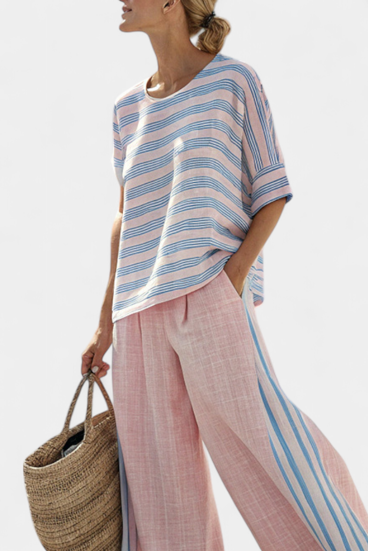 Conjunto De Lino Bambú Rosa