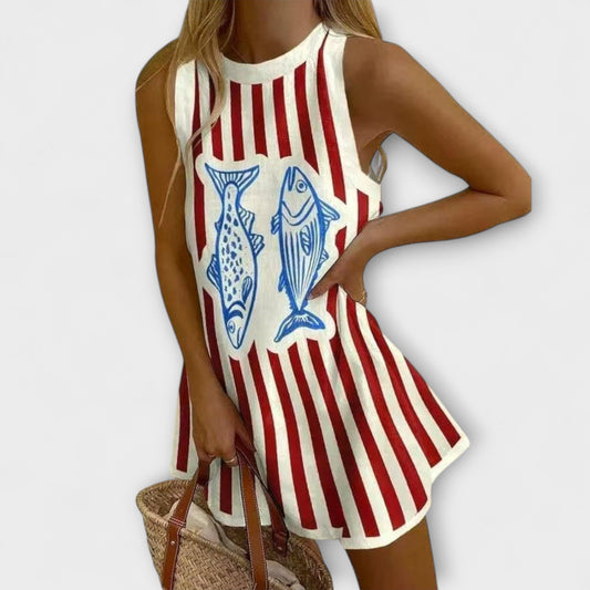 Mini Vestido Con Patrón De Peces, Ligero Y Grueso
