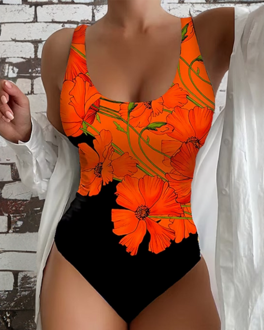Elegante traje de baño de una pieza con estampado floral