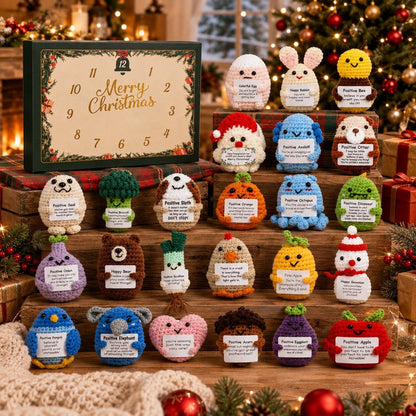 Calendario de Adviento con figuras de aspecto tejido a crochet - Cuenta regresiva de 24 días
