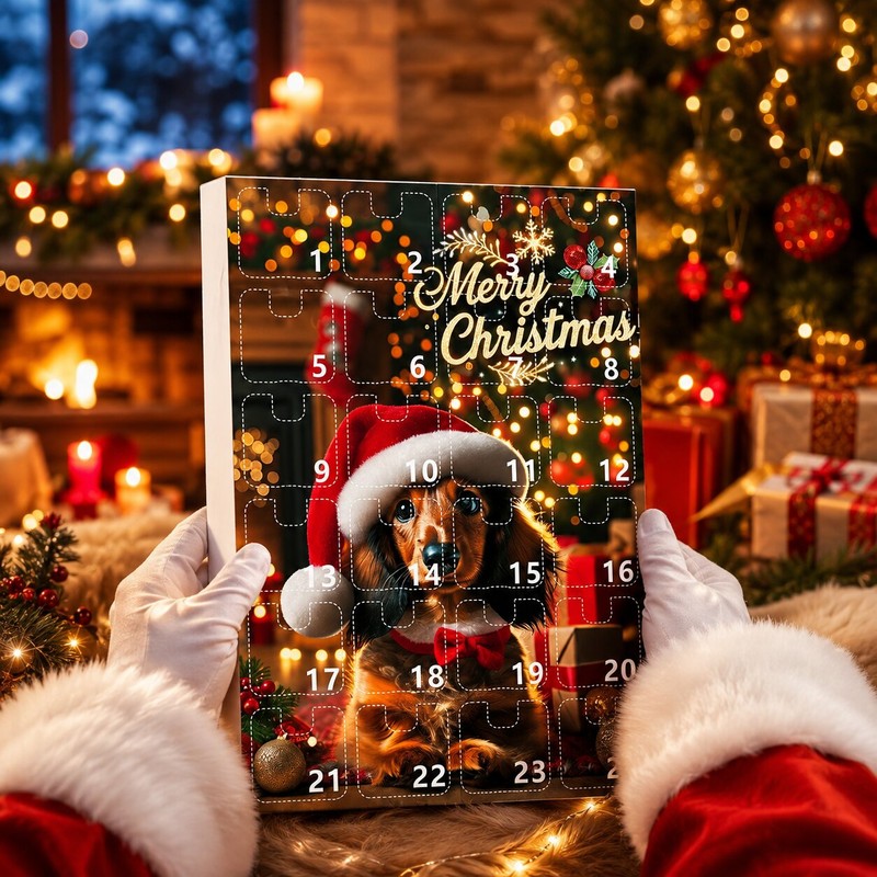 Calendario de Adviento con adornos de perro salchicha - Edición 2026