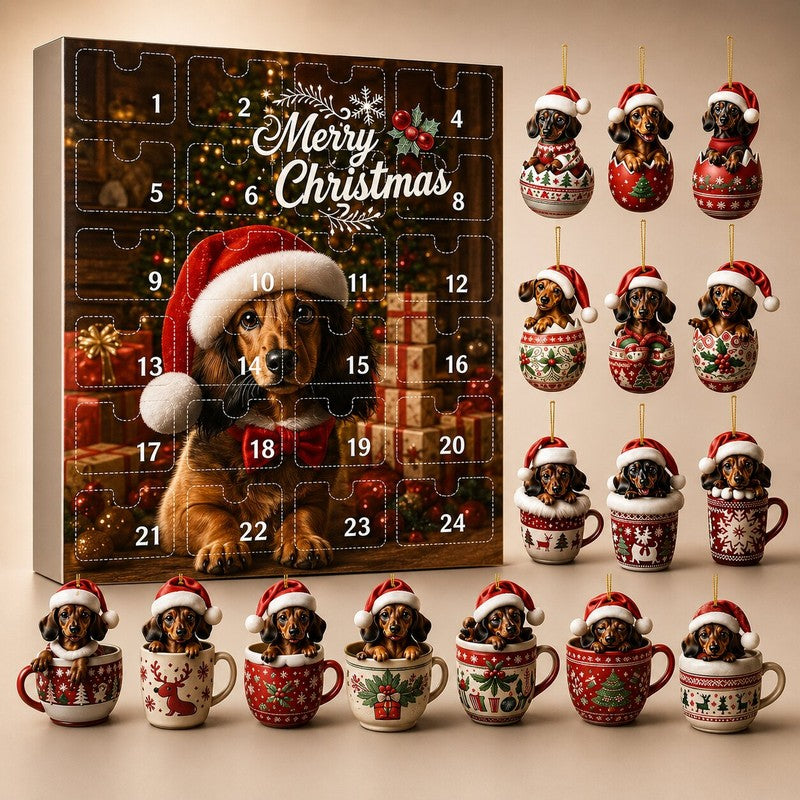 Calendario de Adviento con adornos de perro salchicha - Edición 2026