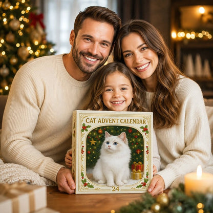 Calendario de Adviento para gatos - cuenta regresiva de 24 compartimentos con adornos de gatos