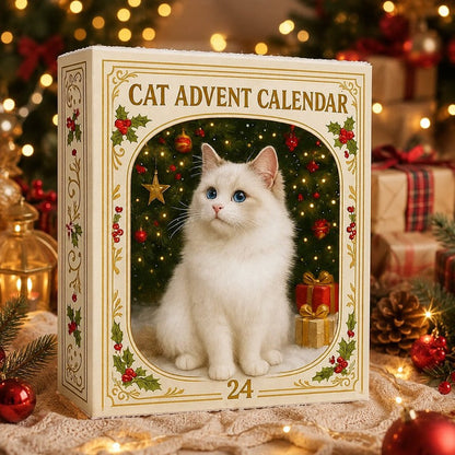Calendario de Adviento para gatos - cuenta regresiva de 24 compartimentos con adornos de gatos