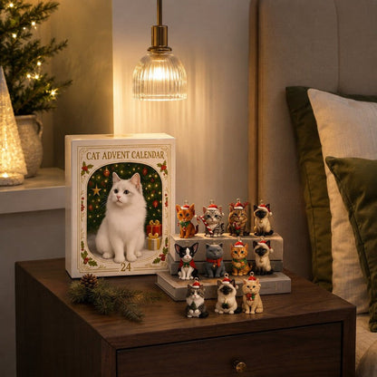 Calendario de Adviento para gatos - cuenta regresiva de 24 compartimentos con adornos de gatos