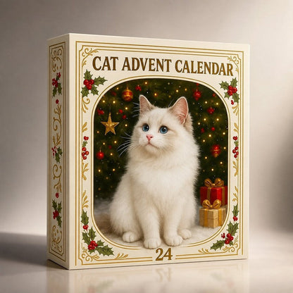 Calendario de Adviento para gatos - cuenta regresiva de 24 compartimentos con adornos de gatos
