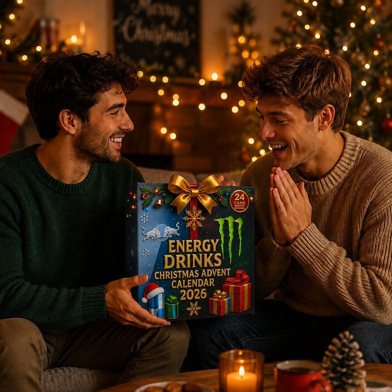 Calendario de Adviento de bebidas energéticas - 24 latas en miniatura con motivos navideños