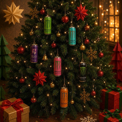 Calendario de Adviento de bebidas energéticas - 24 latas en miniatura con motivos navideños