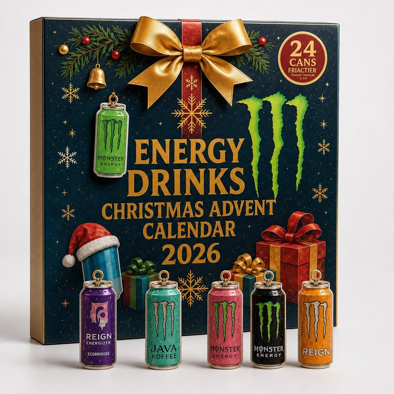 Calendario de Adviento de bebidas energéticas - 24 latas en miniatura con motivos navideños