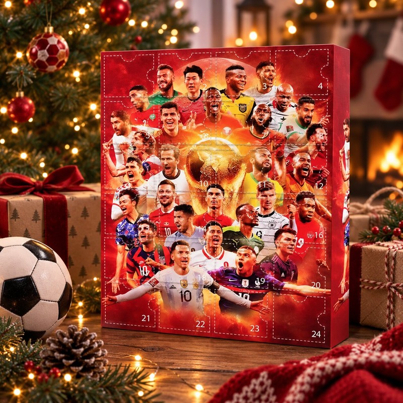 Calendario de Adviento de fútbol - Caja de cuenta regresiva con 24 puertas