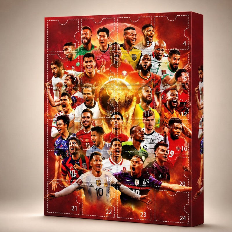 Calendario de Adviento de fútbol - Caja de cuenta regresiva con 24 puertas