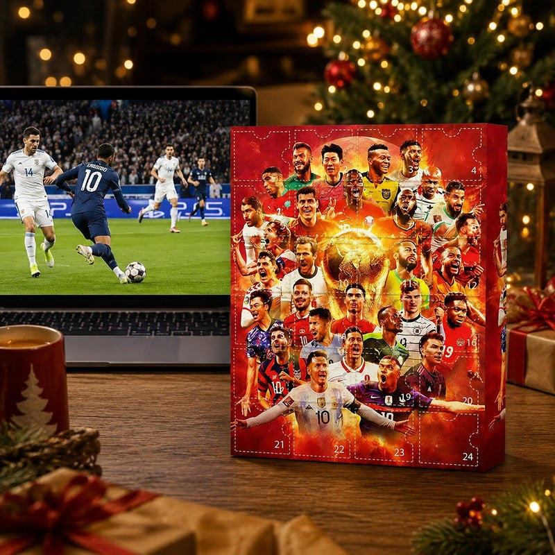 Calendario de Adviento de fútbol - Caja de cuenta regresiva con 24 puertas