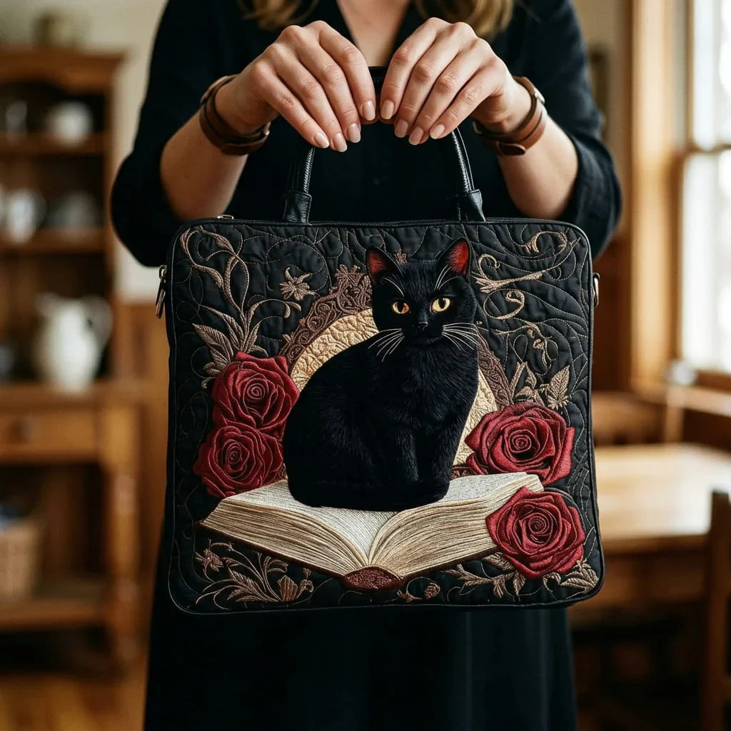 Bolsa Artesanal Acolchada – Gato Negro sobre Libros