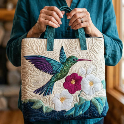 Bolsa Acolchada – Colibrí y Flor Blanca