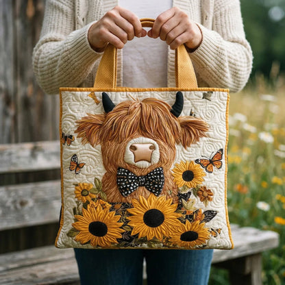 Bolsa Acolchada – Vaca Highland con Girasoles