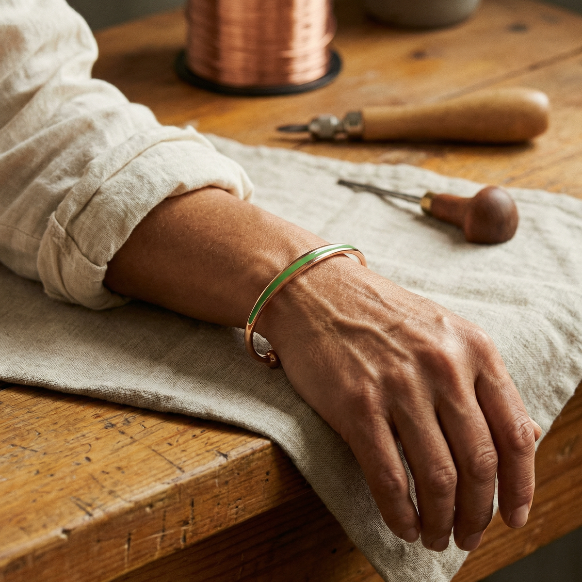 Pulsera de cobre y jade