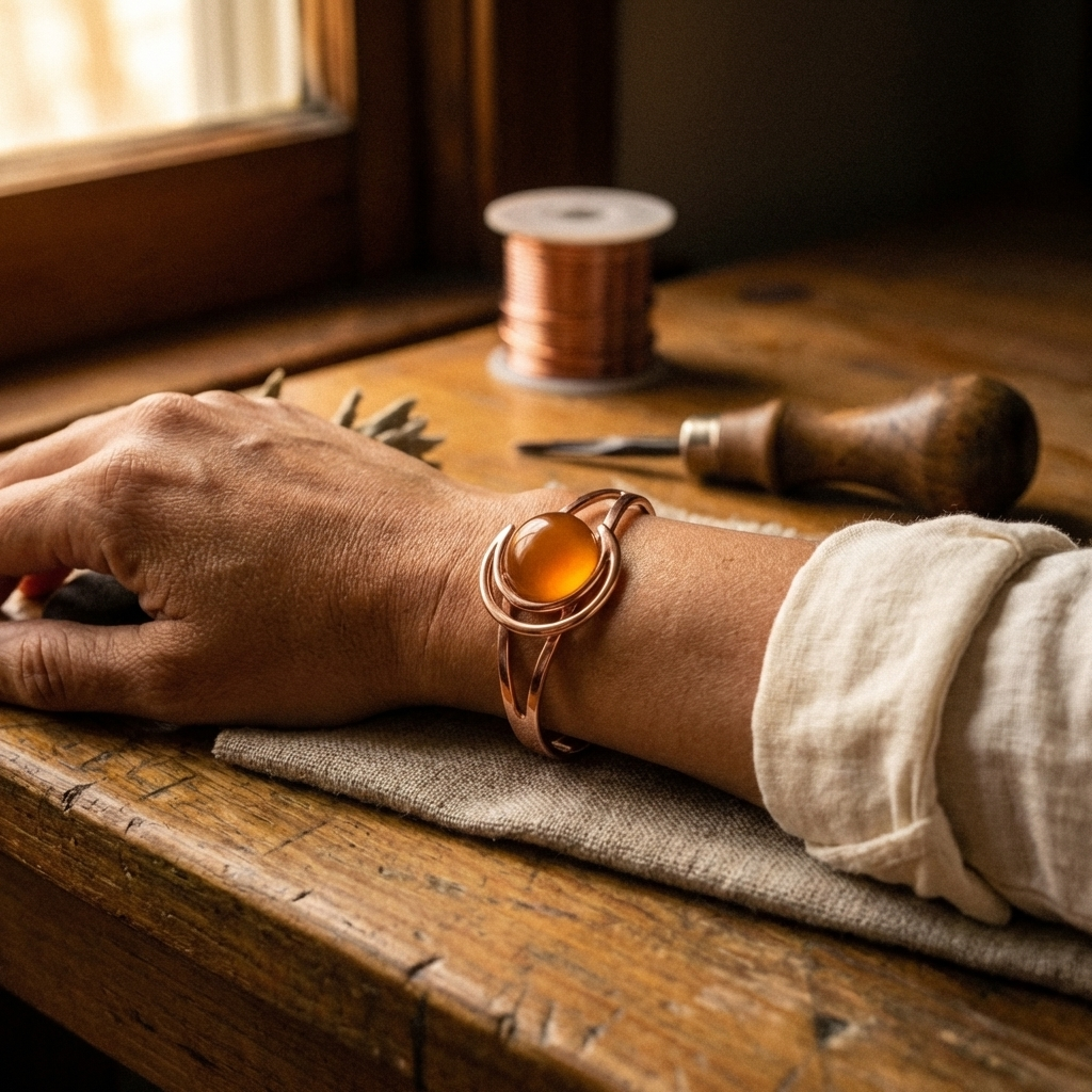 Pulsera de cobre ámbar Esfera