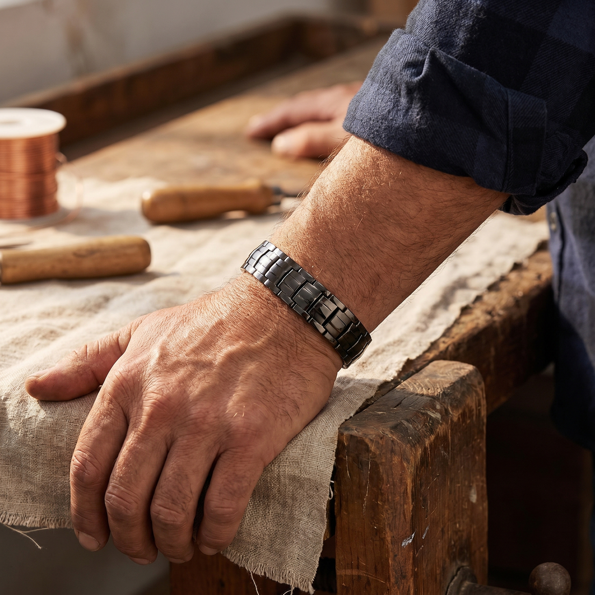 Pulsera de cobre para hombre Ocre