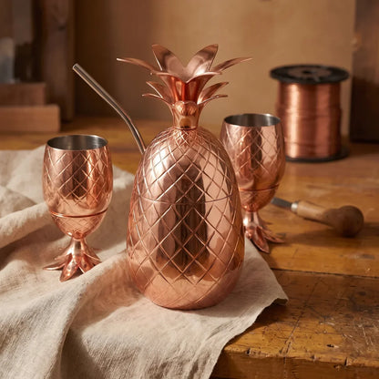 Juego de vasos de cobre Piña martillados a mano