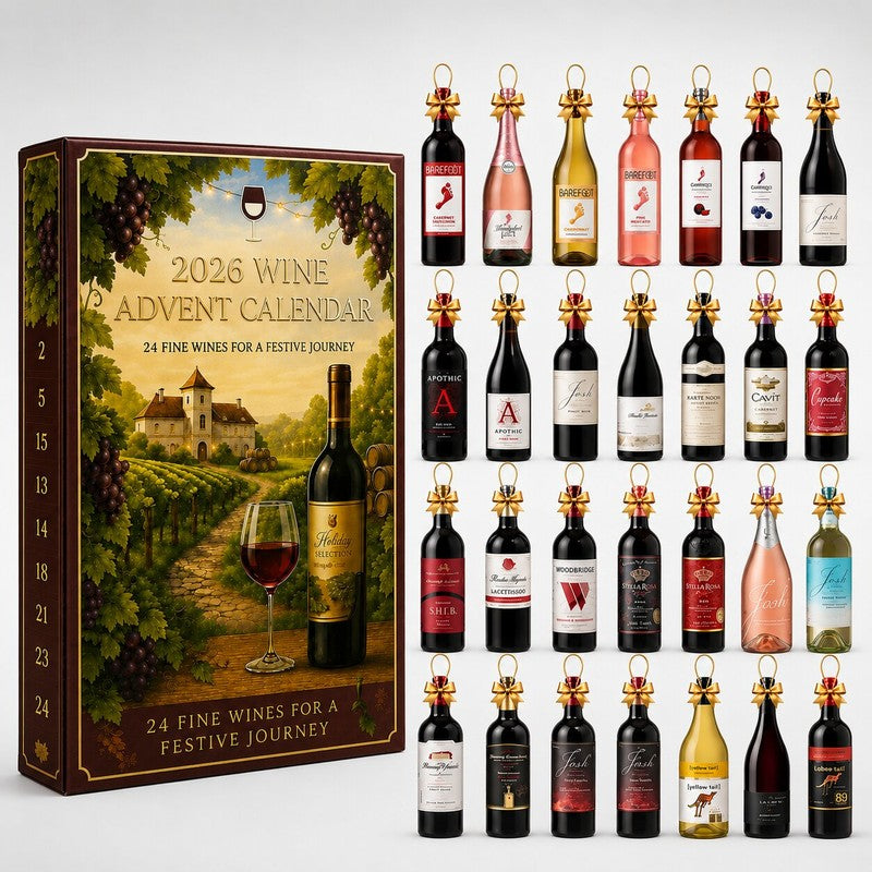 Calendario de Adviento del vino 2026 - caja de regalo con cuenta regresiva de 24 compartimentos